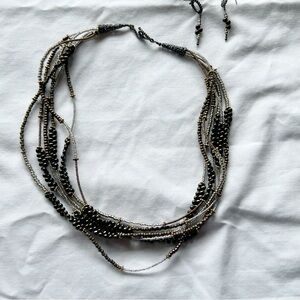 Layered Boho Beaded Necklace with Matching Earrings